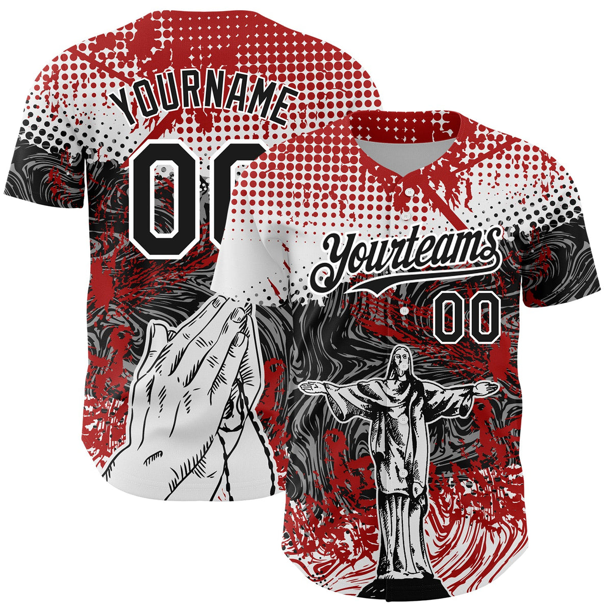 Custom Red Black-White 3D Pattern Design Motif Graphic Print Authentic Baseball Jersey