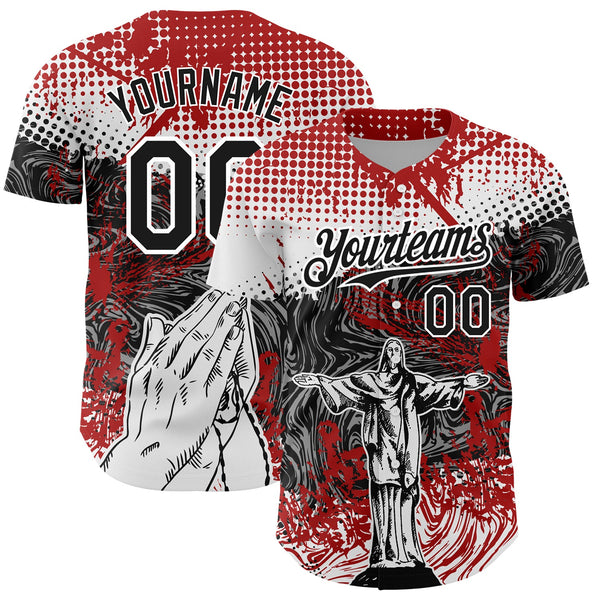 Custom Red Black-White 3D Pattern Design Religion Jesus Christ Authentic Baseball Jersey