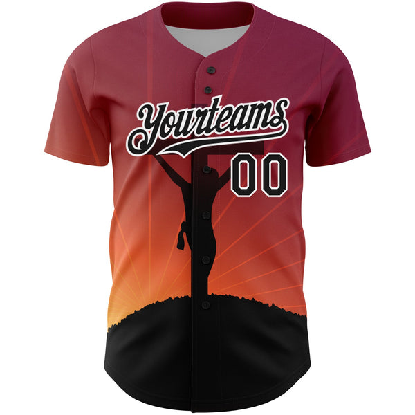 Custom Red Black-White 3D Pattern Design Religion Cross Jesus Christ Good Friday Authentic Baseball Jersey alternate