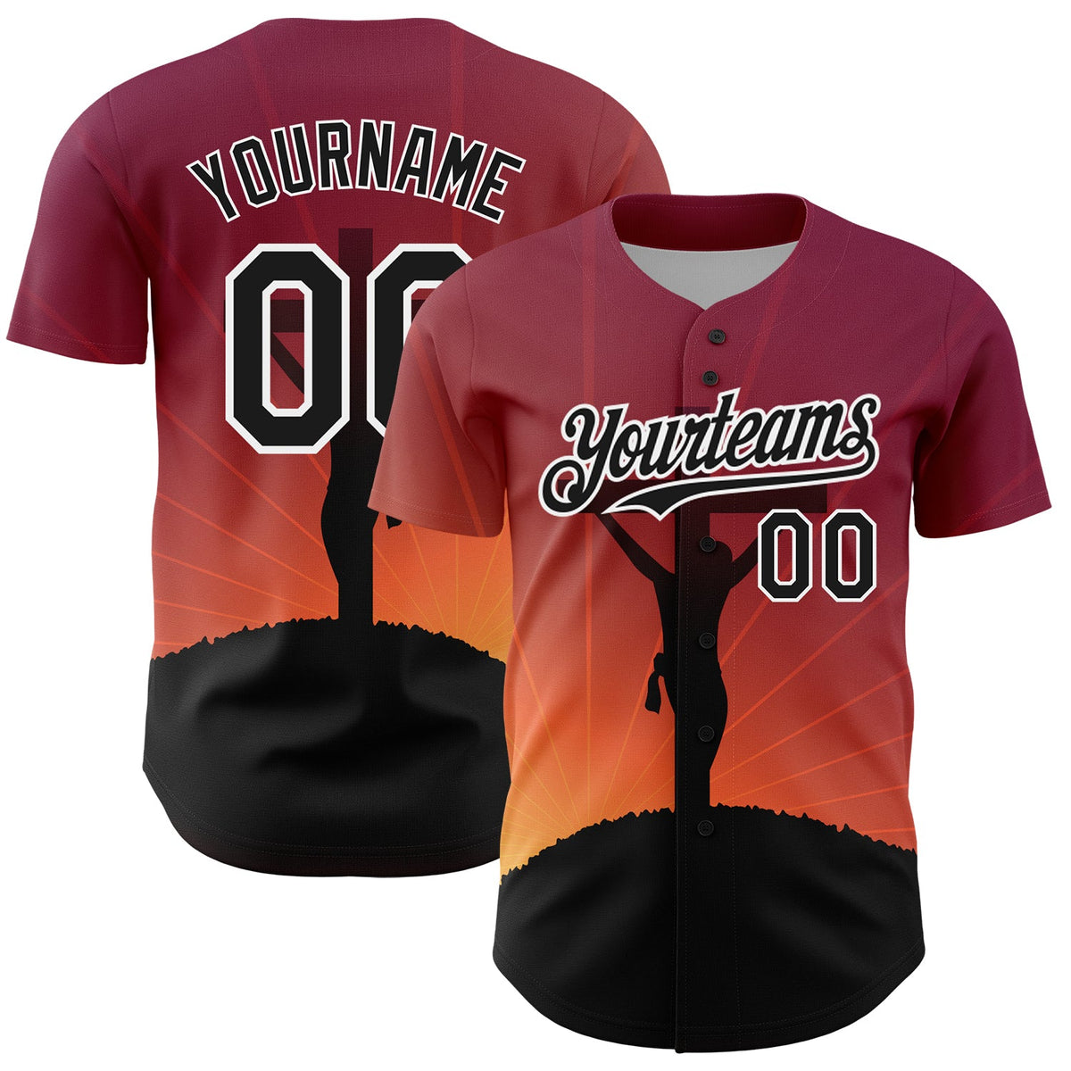 Custom Red Black-White 3D Pattern Design Motif Crest Graphic Print Authentic Baseball Jersey