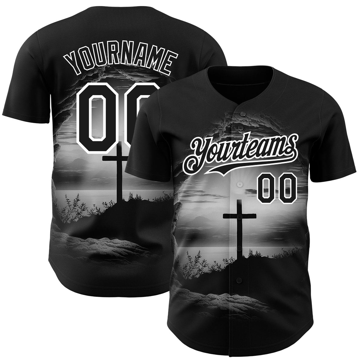 Custom Black White 3D Pattern Design Motif Crest Ash Grey Authentic Baseball Jersey