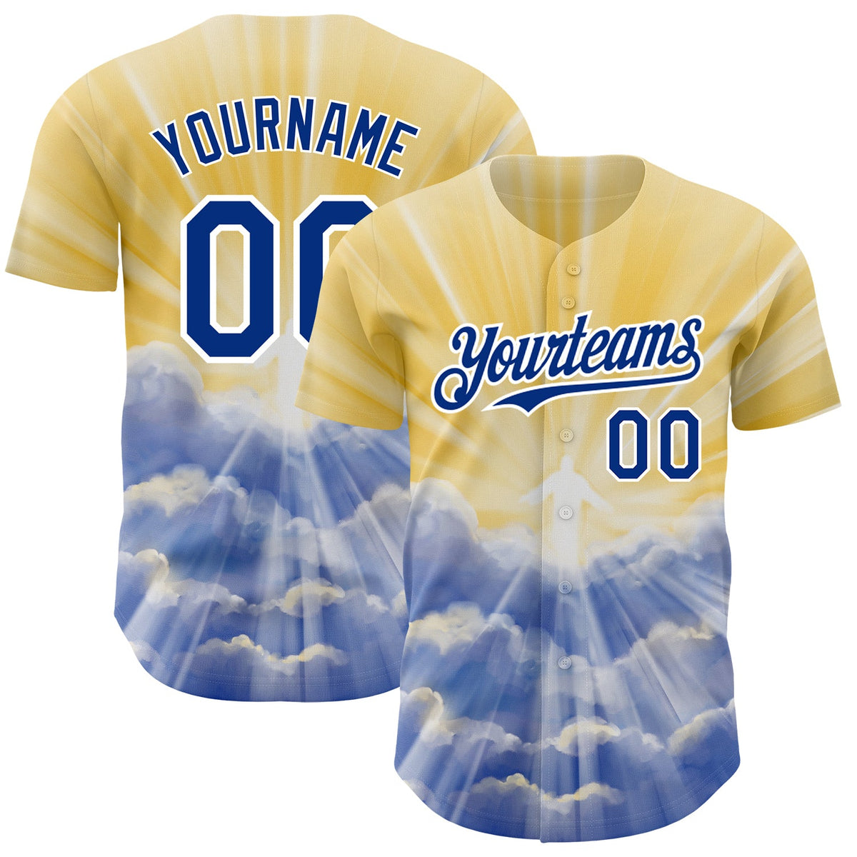 Custom Yellow Royal-White 3D Pattern Design Motif Graphic Print Authentic Baseball Jersey