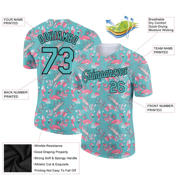 Custom Panther Blue Black 3D Pattern Design Tropical Hawaii Flamingo Performance T-Shirt alternate