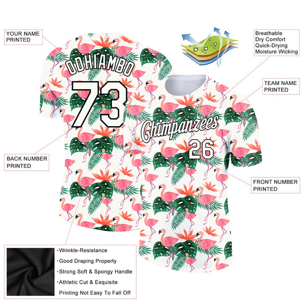 Custom White Black 3D Pattern Design Tropical Hawaii Flamingo Performance T-Shirt alternate