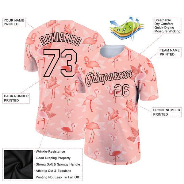 Custom Medium Pink Black 3D Pattern Design Tropical Hawaii Flamingo Performance T-Shirt alternate
