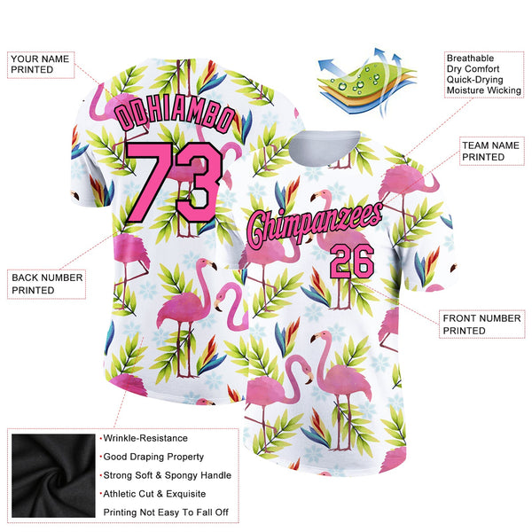 Custom White Pink-Black 3D Pattern Design Tropical Hawaii Flamingo Performance T-Shirt alternate