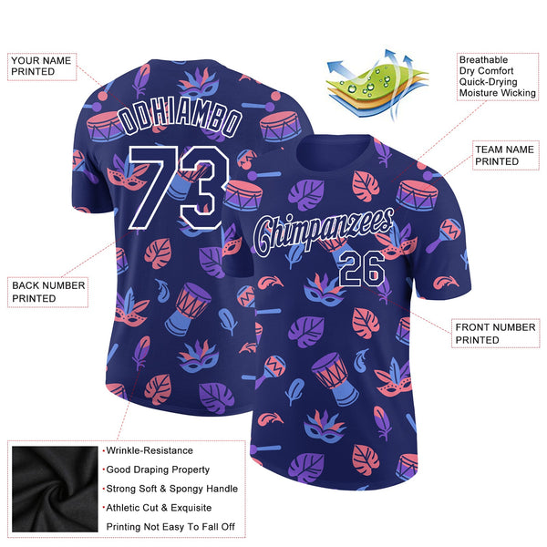Custom Navy White 3D Pattern Design Hawaii Summer Holiday Party Performance T-Shirt alternate