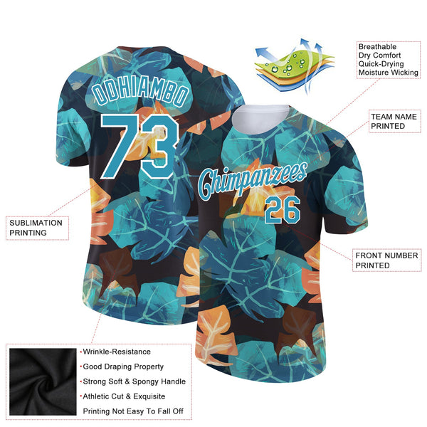Custom Black Panther Blue-White 3D Pattern Design Hawaii Palm Leaves Performance T-Shirt alternate