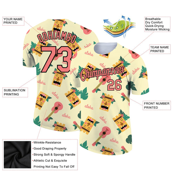 Custom Cream Medium Pink-Black 3D Pattern Design Hawaii Summer Holiday Party Performance T-Shirt alternate