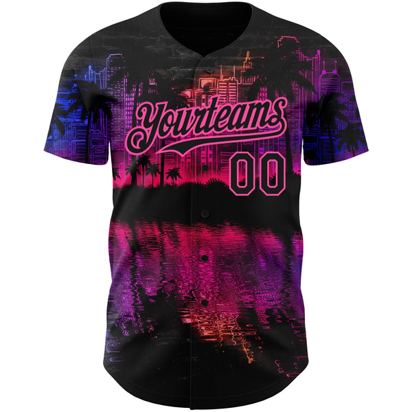 Custom Black Pink 3D Pattern Design Hawaii Palm Trees Authentic Baseball Jersey alternate