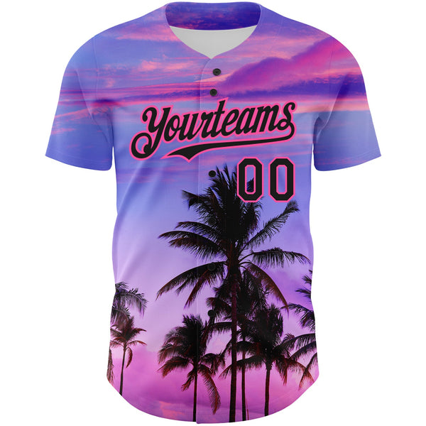 Custom Purple Black-Pink 3D Pattern Design Hawaii Palm Trees Authentic Baseball Jersey alternate