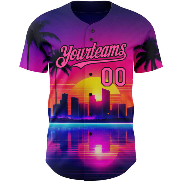 Custom Purple Pink-Black 3D Miami Palm Trees City Edition Authentic Baseball Jersey alternate