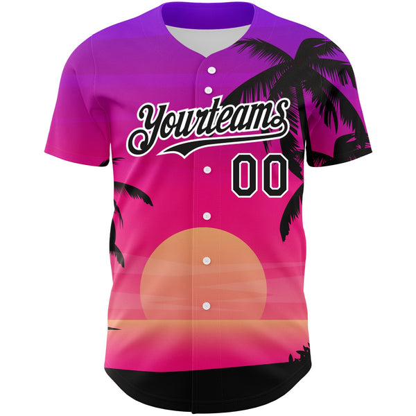 Custom Purple Black-White 3D Pattern Design Beach Hawaii Palm Trees Authentic Baseball Jersey alternate