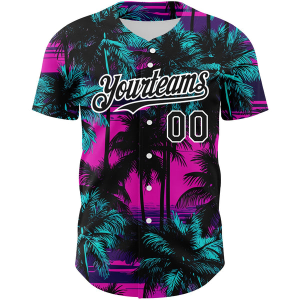 Custom Pink Black-White 3D Pattern Design Beach Hawaii Palm Trees Authentic Baseball Jersey alternate