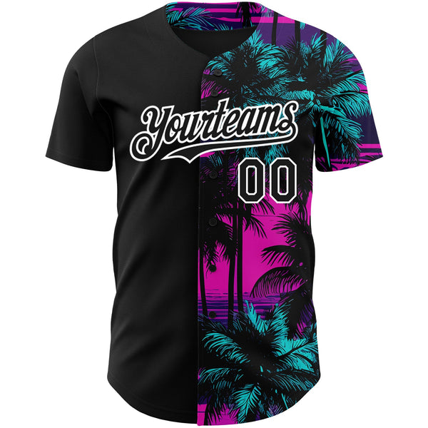 Custom Pink Black-White 3D Pattern Design Beach Hawaii Palm Trees Authentic Baseball Jersey alternate