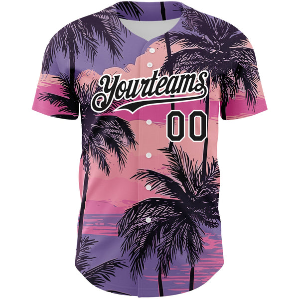 Custom Purple Black-White 3D Pattern Design Beach Hawaii Palm Trees Authentic Baseball Jersey alternate