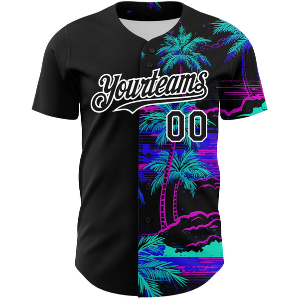 Custom Black White 3D Pattern Design Beach Hawaii Palm Trees Authentic Baseball Jersey alternate