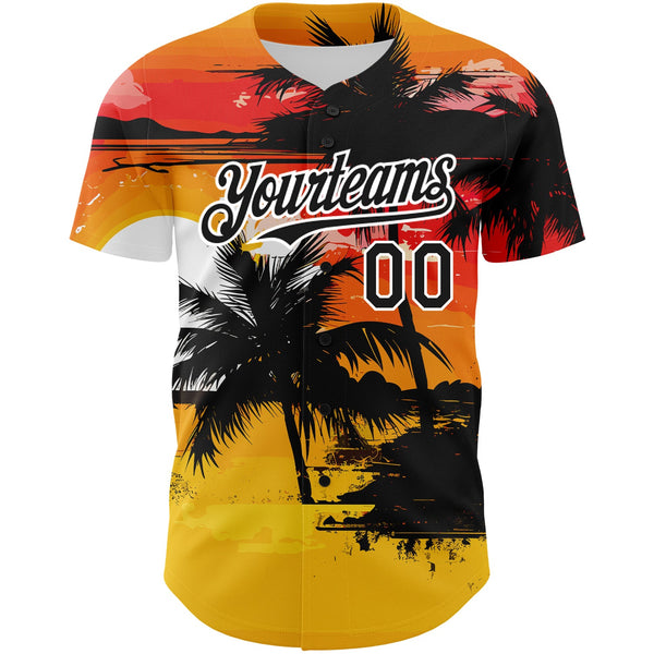 Custom Yellow Black White 3D Pattern Design Beach Hawaii Palm Trees Authentic Baseball Jersey alternate