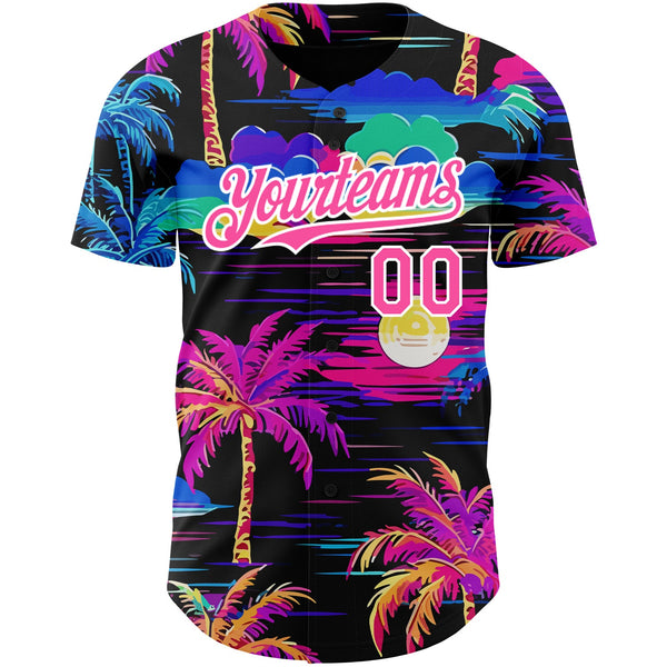 Custom Black Pink-White 3D Pattern Design Beach Hawaii Palm Trees Authentic Baseball Jersey alternate