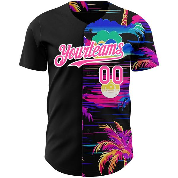 Custom Black Pink-White 3D Pattern Design Beach Hawaii Palm Trees Authentic Baseball Jersey alternate