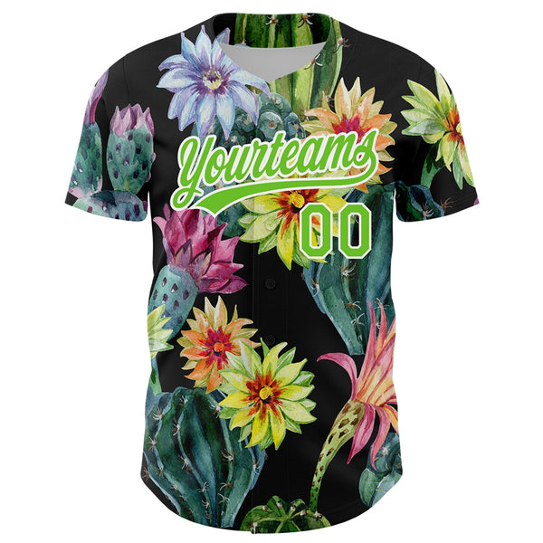Custom Black Aurora Green-White 3D Pattern Design Cactus Festival Authentic Baseball Jersey alternate