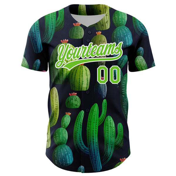 Custom Navy Aurora Green-White 3D Pattern Design Cactus Festival Authentic Baseball Jersey alternate