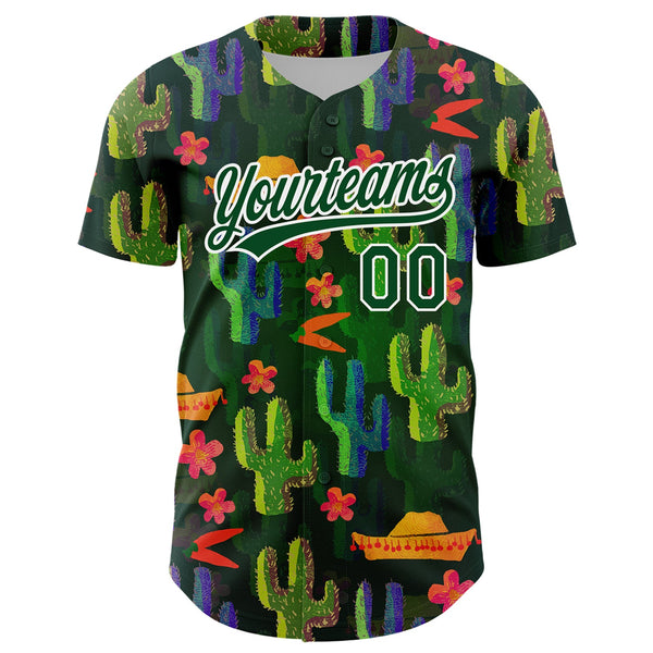 Custom Green White 3D Pattern Design Cactus Festival Authentic Baseball Jersey alternate