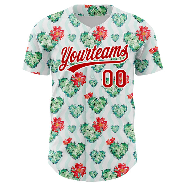 Custom White Red 3D Pattern Design Cactus Festival Authentic Baseball Jersey alternate