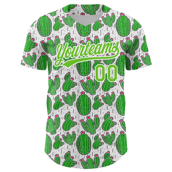Custom White Aurora Green 3D Pattern Design Cactus Festival Authentic Baseball Jersey alternate