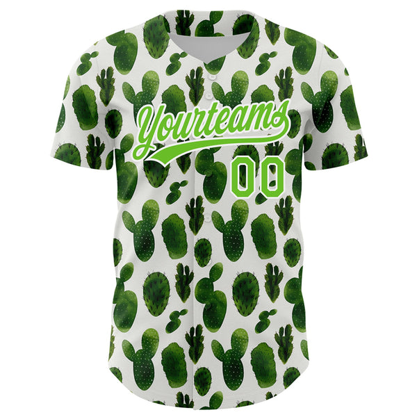 Custom White Aurora Green 3D Pattern Design Cactus Festival Authentic Baseball Jersey alternate