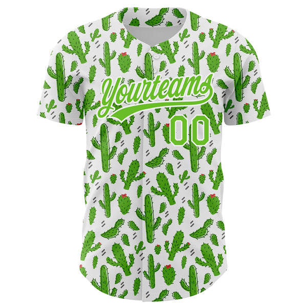 Custom White Aurora Green 3D Pattern Design Cactus Festival Authentic Baseball Jersey alternate