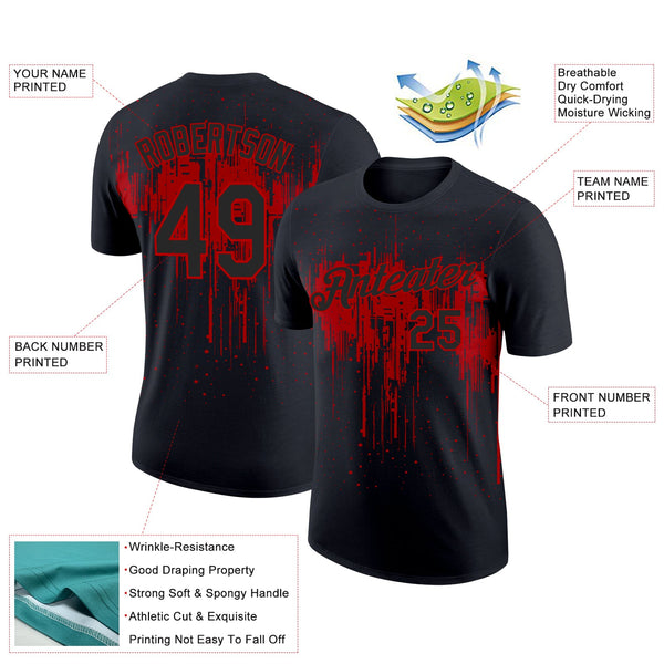 Custom Black Red 3D Pattern Design Dripping Splatter Art Performance T-Shirt alternate