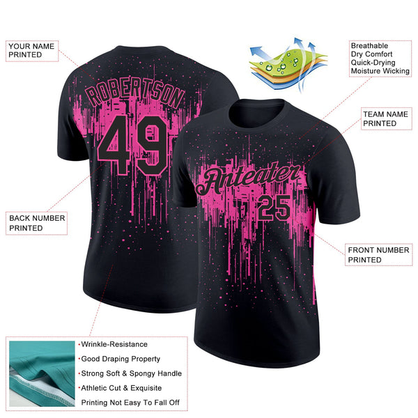 Custom Black Pink 3D Pattern Design Dripping Splatter Art Performance T-Shirt alternate