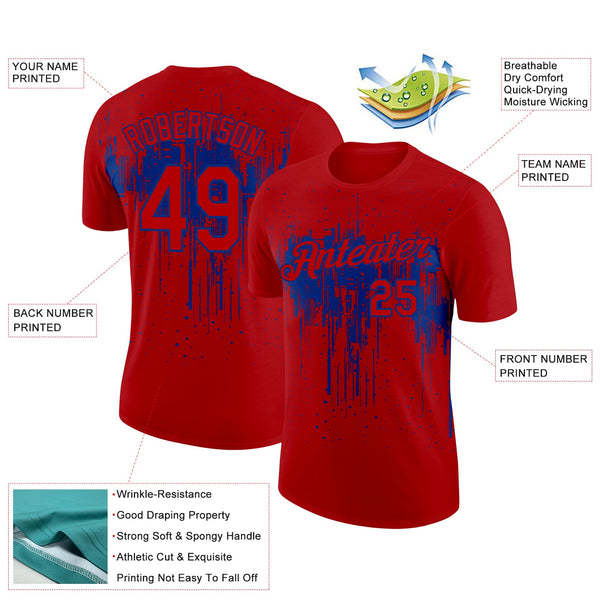 Custom Red Royal 3D Pattern Design Dripping Splatter Art Performance T-Shirt alternate