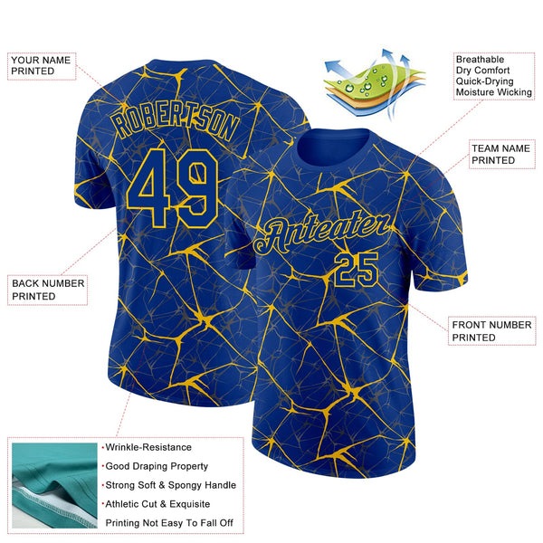 Custom Royal Yellow 3D Pattern Design Abstract Network Performance T-Shirt alternate