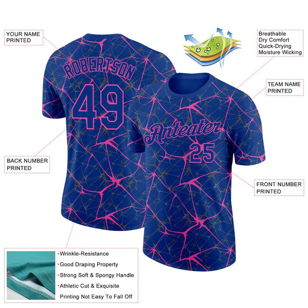 Custom Royal Pink 3D Pattern Design Abstract Network Performance T-Shirt alternate