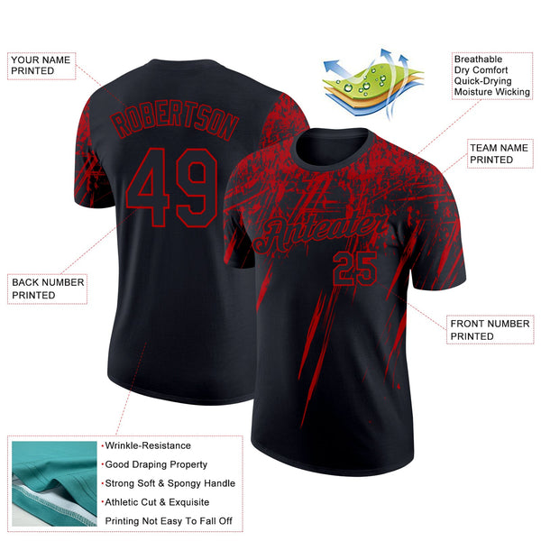 Custom Black Red 3D Pattern Design Abstract Sharp Shape Performance T-Shirt alternate
