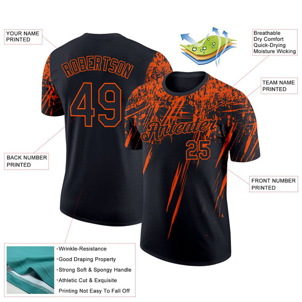 Custom Black Orange 3D Pattern Design Abstract Sharp Shape Performance T-Shirt alternate