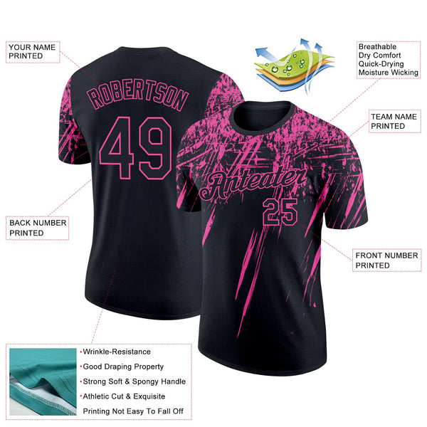 Custom Black Pink 3D Pattern Design Abstract Sharp Shape Performance T-Shirt alternate