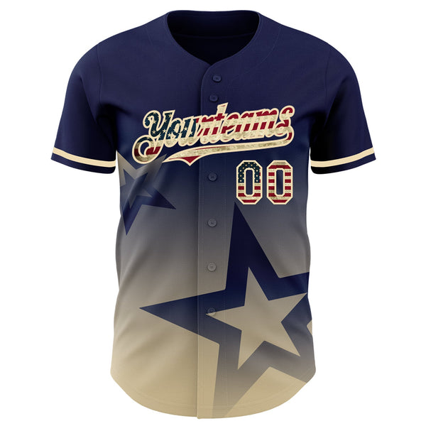Custom Navy Vintage USA Flag-Cream 3D Pattern Design Gradient Style Twinkle Star Authentic Baseball Jersey alternate