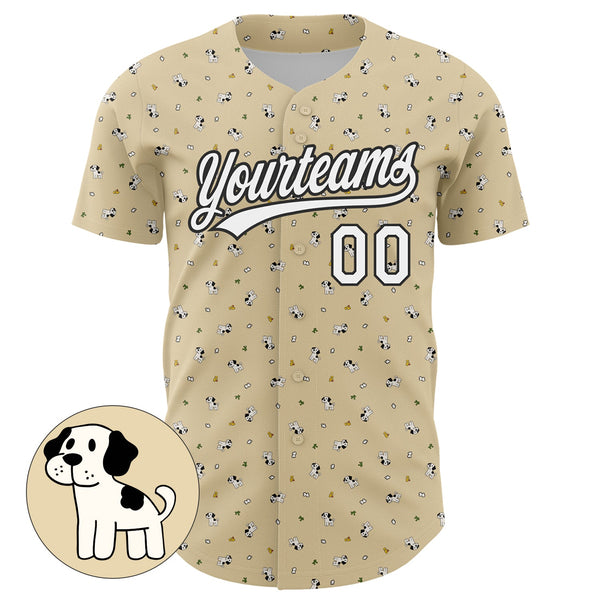 Custom Cream White-Black 3D Pattern Design Animal Dog Authentic Baseball Jersey alternate