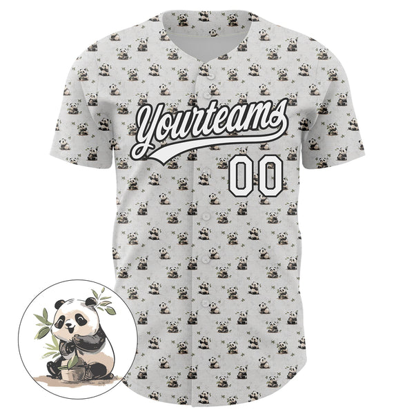 Custom White Black 3D Pattern Design Animal Panda Authentic Baseball Jersey alternate