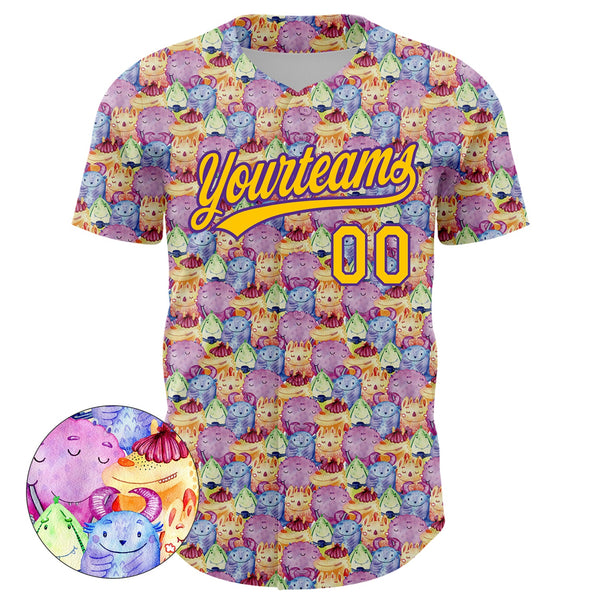 Custom Pink Yellow-Purple 3D Pattern Design Animal Funny Monster Authentic Baseball Jersey alternate