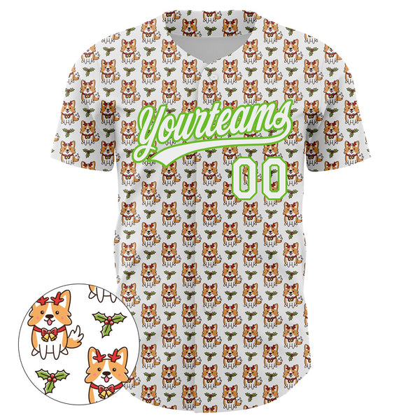 Custom White Aurora Green 3D Pattern Design Animal Dog Authentic Baseball Jersey alternate