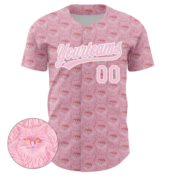 Custom Light Pink White 3D Pattern Design Animal Cat Authentic Baseball Jersey alternate