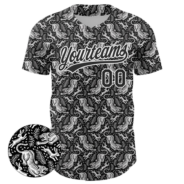 Custom Black White 3D Pattern Design Animal Tiger And Rabbit Authentic Baseball Jersey alternate