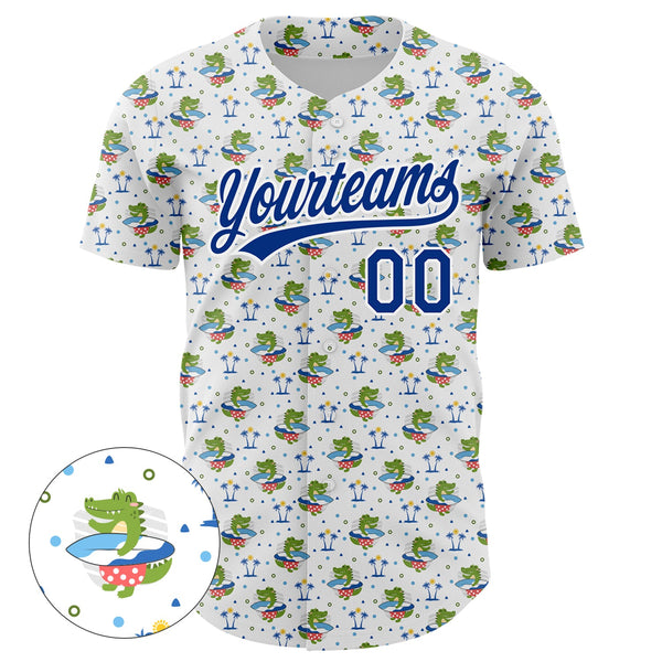 Custom White Royal 3D Pattern Design Animal Crocodile Surfing Authentic Baseball Jersey alternate