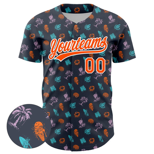 Custom Navy Orange-White 3D Pattern Design Ice Cream And Hawaii Palm Trees Authentic Baseball Jersey alternate