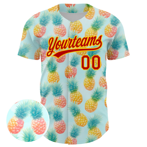 Custom Green Red-Yellow 3D Pattern Design Fruit Pineapple Authentic Baseball Jersey alternate