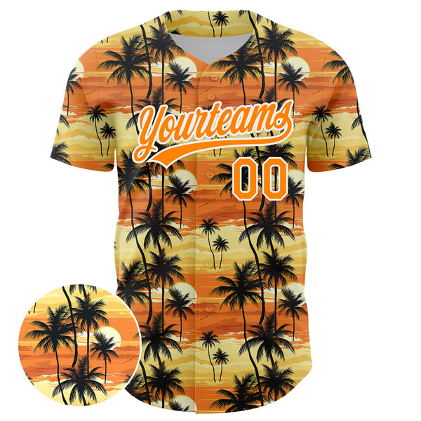 Custom Yellow Bay Orange-White 3D Pattern Design Tropical Hawaii Palm Trees Authentic Baseball Jersey alternate